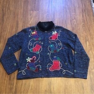 Designers studio Original Cardigan Christmas XL Blue Embroidered Very Good